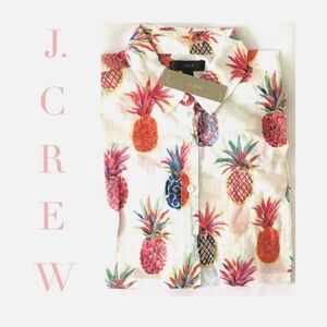 J CREW Ratti Pineapple Popover Shirt SIZE 6 Medium Pink Tropical Button G4018